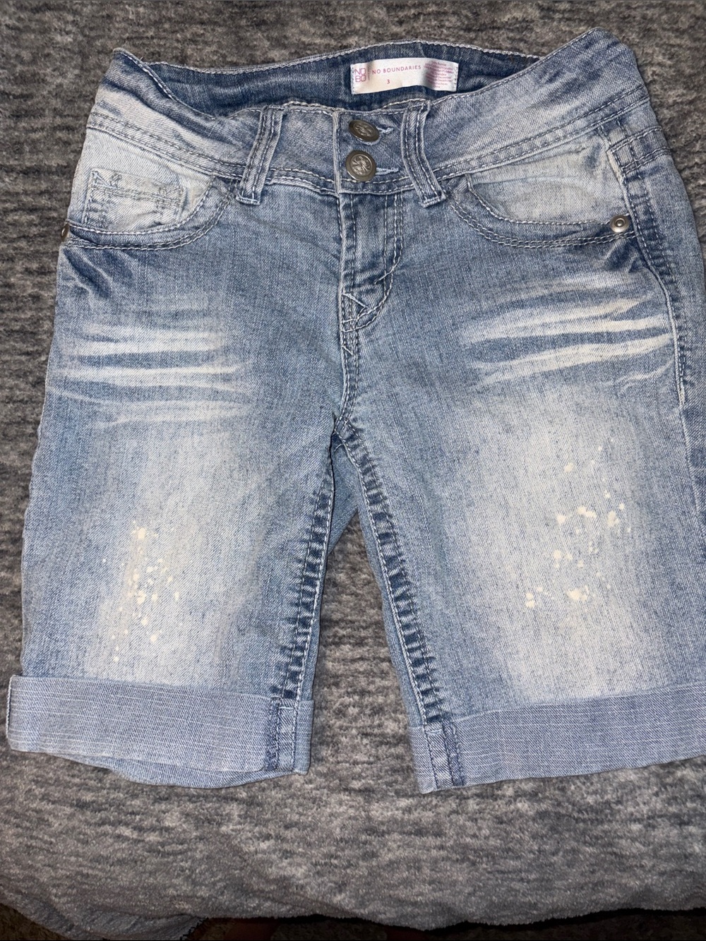 No Boundaries Light Blue Distressed Denim Bermuda Stretch Shorts
